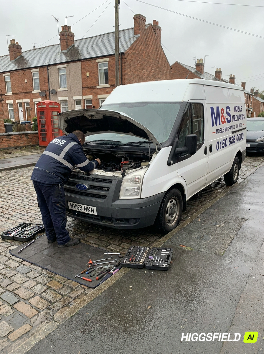 Aryan Mobile Mechanic servicing a Ford Transit van on a London street